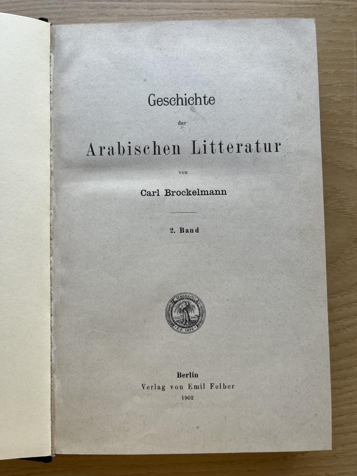 5 P 11-2 : Geschichte der arabischen Litteratur. 2. Band (1902)