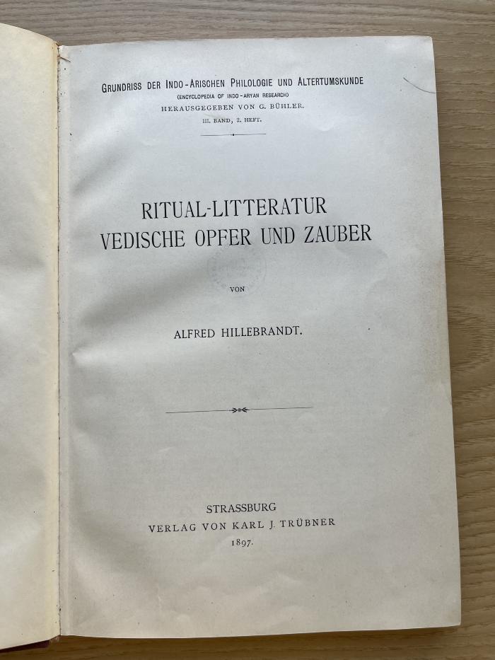 4 P 35-3,2 : Ritual-Litteratur, vedische Opfer und Zauber (1897)