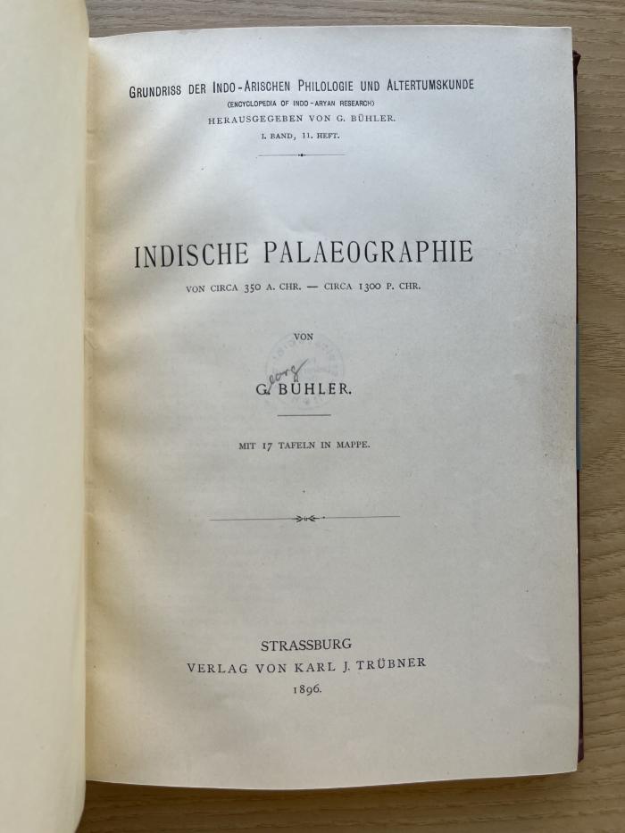 4 P 35-1,11 : Indische Palaeographie von circa 350 a. Chr. - circa 1300 p. Chr. (1896)
