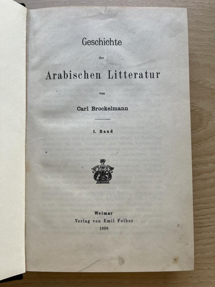 5 P 11-1 : Geschichte der arabischen Litteratur. 1. Band (1898)