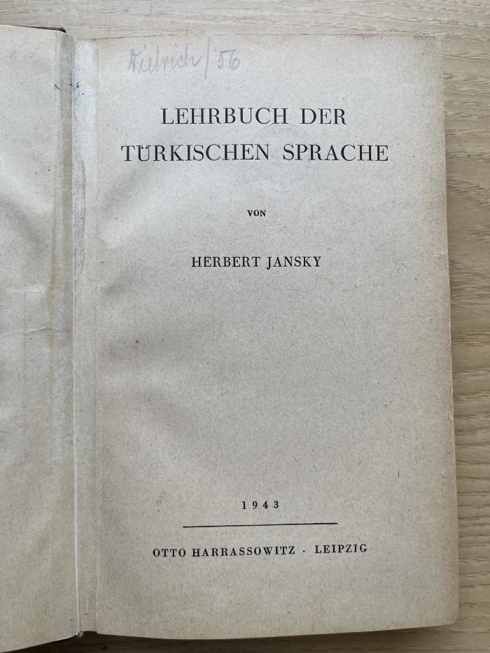 7 P 3 : Lehrbuch der türkischen Sprache (1943)