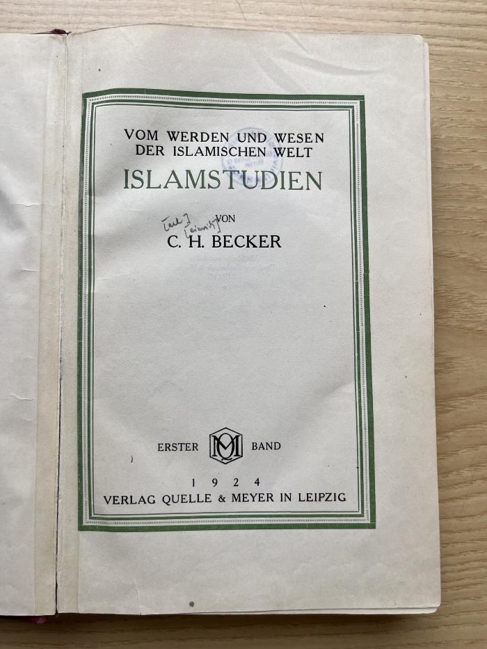 7 P 5-1 : Islamstudien. 1 (1924)