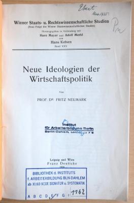 SA 733 : Neue Ideologien der Wirtschaftspolitik (1936)