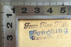 - (Hüls, Fine), Stempel: Name, Ortsangabe; 'Frau Fine Hül[s]  Berlin SW 15, Pariserstr. 54'. 