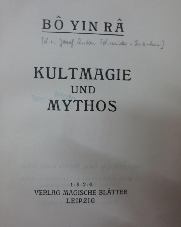 Hw 94: Kultmagie und Mythos (1924)