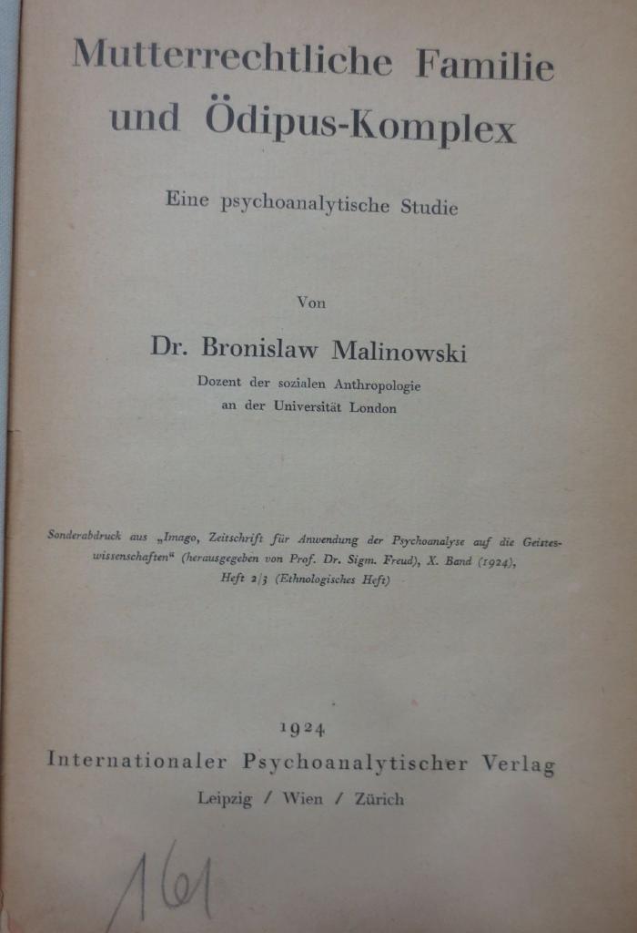 Hs 174: Mutterrechtliche Familie und Ödipus-Komplex : Eine psychoanalytische Studie (1924)