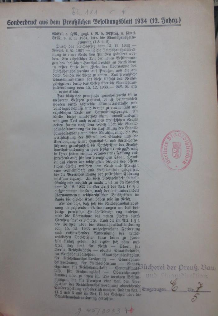 Fh 181 x: Sonderdruck aus dem Preußischen Besoldungsblatt 1934 (12. Jahrg.) (1934)