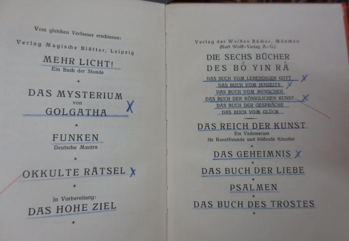Hw 94: Kultmagie und Mythos (1924);- (unbekannt), Von Hand: Annotation, . 