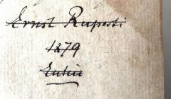 - (Ruperti, Ernst), Von Hand: Name, Datum, Ortsangabe; 'Ernst Ruperti 1879 / Eutin[?]'. 