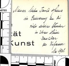 - (Hackel, Alfred;Maaß, Johanna), Von Hand: Widmung, Name, Datum; 'Meiner lieben Tante Hanna in Erinnerung an die vielen schönen Stunden in ihrem Heim / Dankbar der Verfasser. Mai 1931.'. 