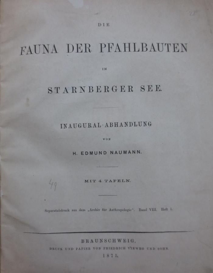 Kg 1590 x: Die Fauna der Pfahlbauten im Stanberger See (1875)
