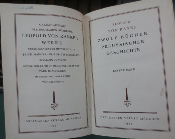 I 336 1,9,1 3. Ex.: Zwölf Bücher preussischer Geschichte : Erster Band (1930)