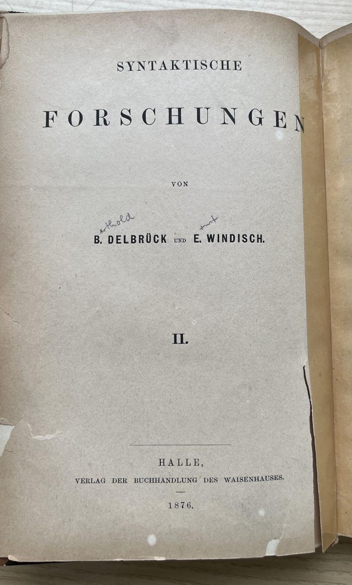 8 P 9-2/3 : Syntaktische Forschungen. 2, Altindische Tempuslehre (1876)