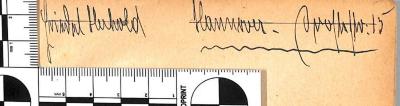 - (Herhold, Friedel), Von Hand: Name, Ortsangabe; 'Friedel Herhold Hannover  - Drostestr. 15'. 