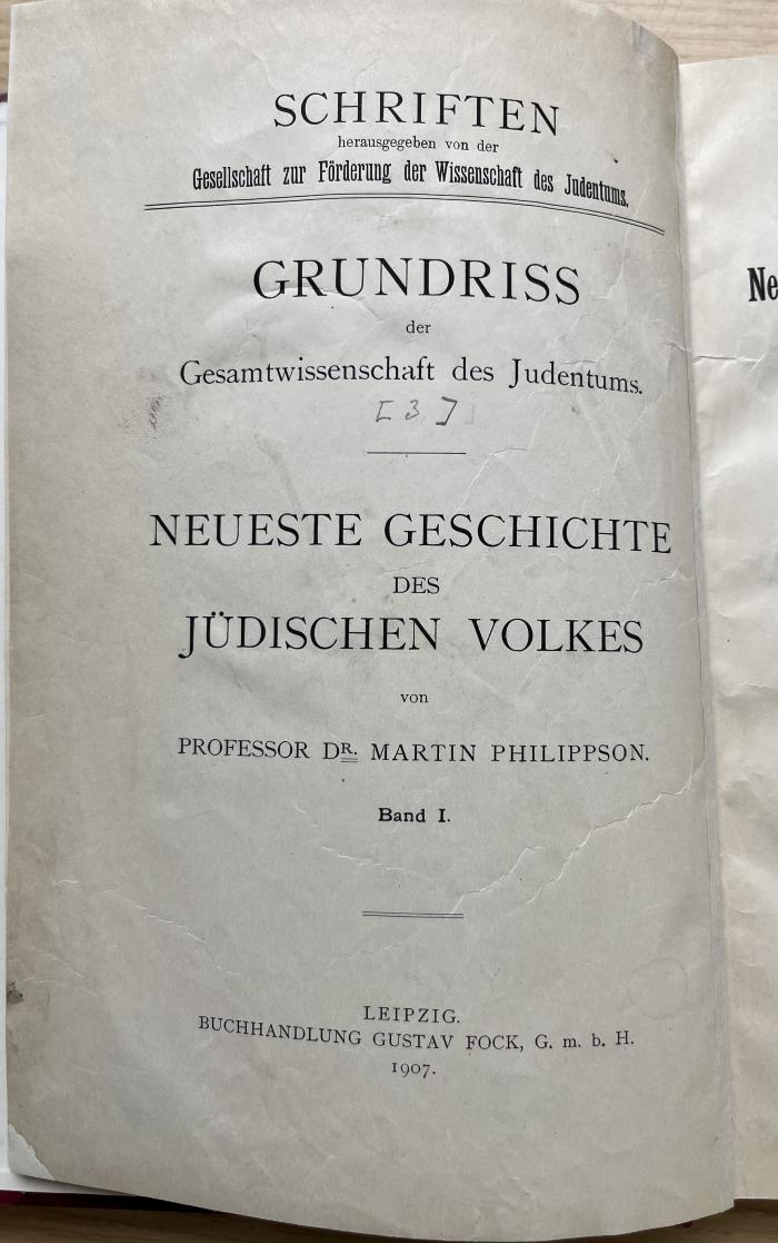 8 P 38-3,1 : Neueste Geschichte des jüdischen Volkes. 1. (1907)