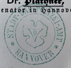 - (Hannover. Ortspolizei), Stempel: Name, Ortsangabe; 'Stadt-Bau-Polizei-Amt Hannover'. 