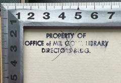 - (Office of Military Government for Germany (US)), Stempel: Berufsangabe/Titel/Branche; 'PROPERTY OF
OFFICE of MIL GOVT. LIBRARY
DIRECTORS BLDG.'. 