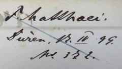 - (Matthaei[?], F.), Von Hand: Name, Ortsangabe, Datum; 'F. Matthaei / Düren, 17. IV.99 / No. 372'. 