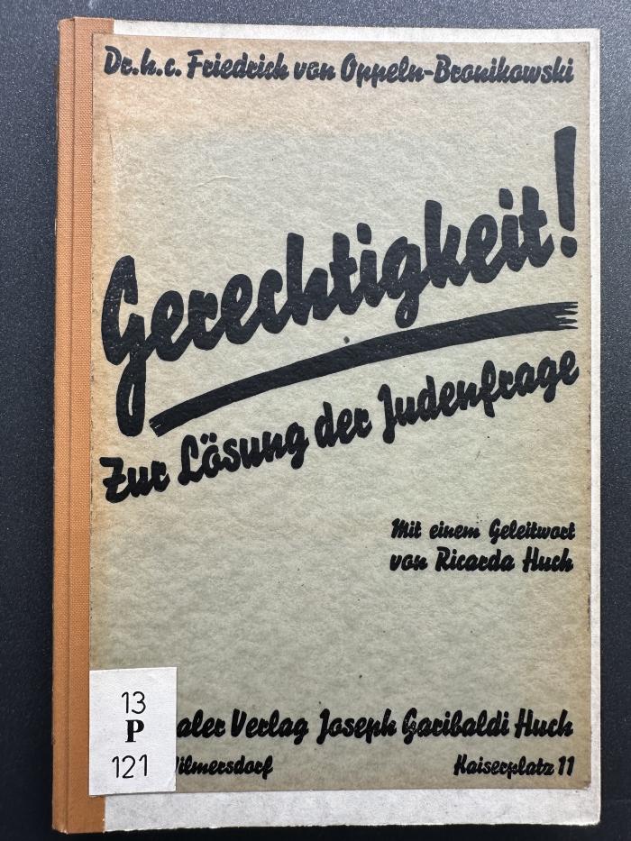 13 P 121 : Gerechtigkeit! : zur Lösung der Judenfrage (1932)