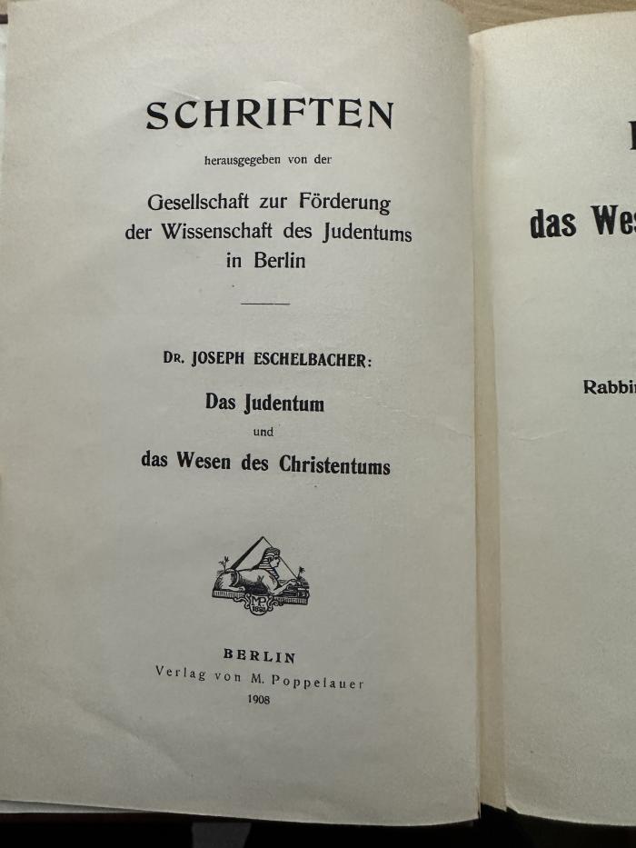 9 P 92&lt;2&gt; : Das Judentum und das Wesen des Christentums : Vergleichende Studien. (1908)
