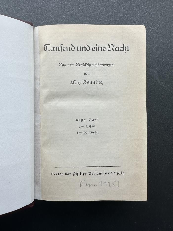 14 P 197-1 : Tausend und eine Nacht. 1. T. 1 - 3, 1. - 100. Nacht. (1925)