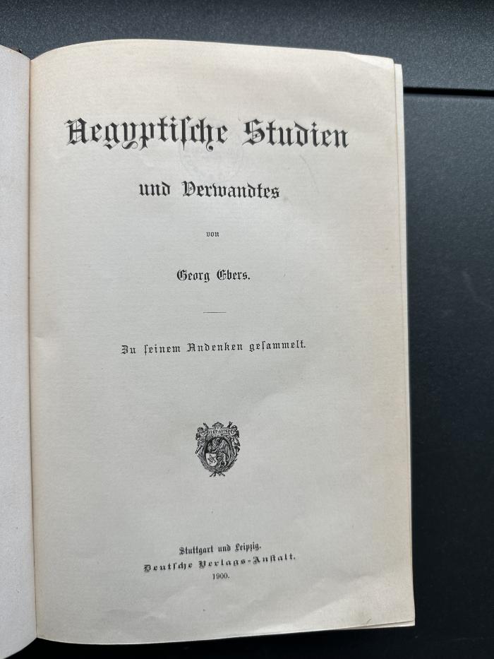 14 P 125 : Aegyptische Studien und Verwandtes (1900)