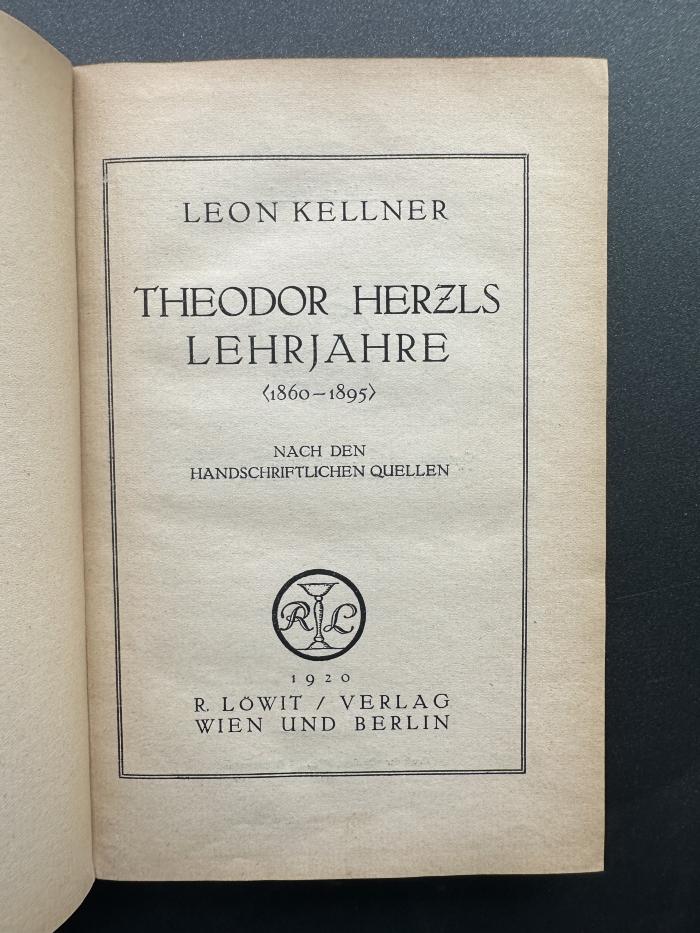 14 P 174 : Theodor Herzls Lehrjahre : (1860-1895). Nach den handschriftl. Quellen. (1920)