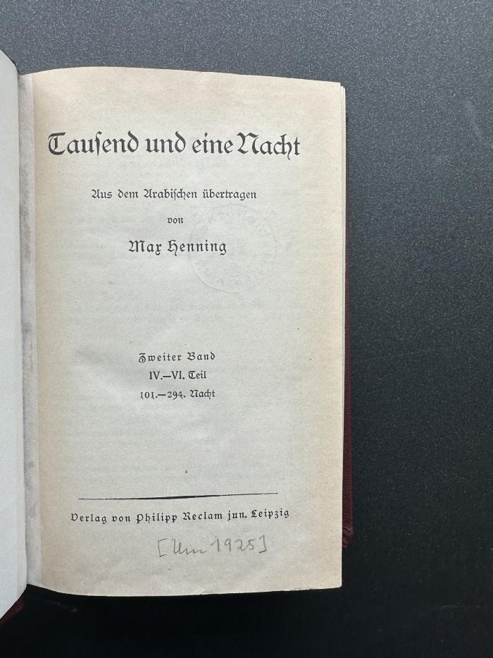 14 P 197-2 : Tausend und eine Nacht. 2. T. 4 - 6, 101. - 294. Nacht. (1925)