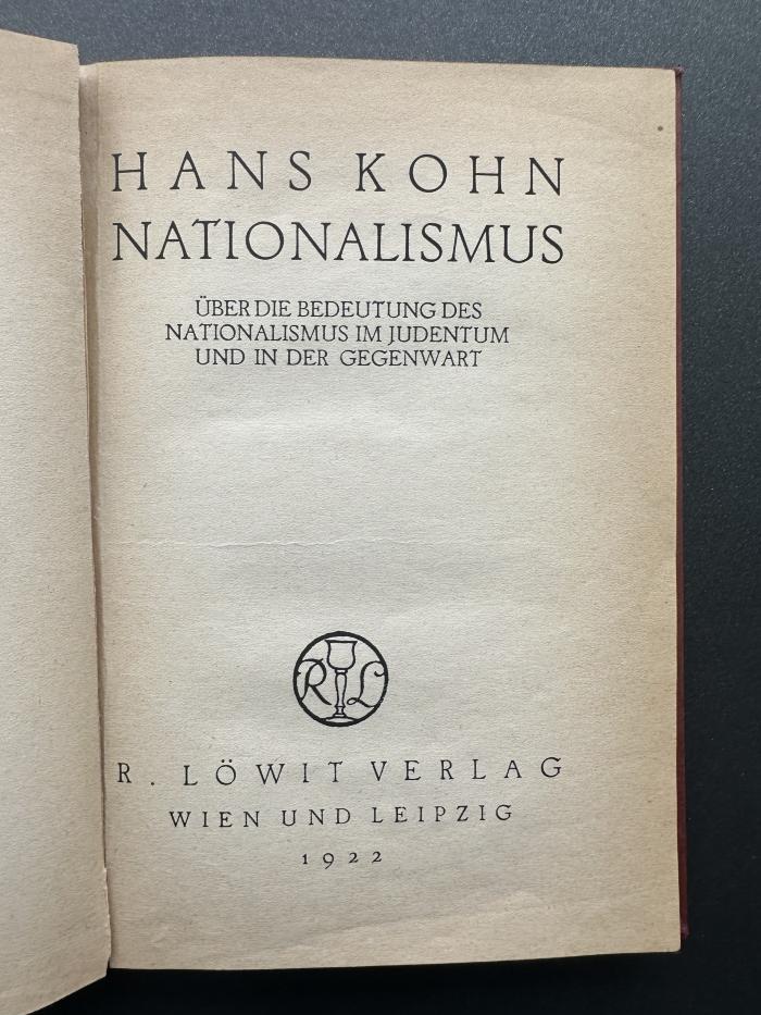 14 P 240 : Nationalismus : über die Bedeutung des Nationalismus im Judentum und in der Gegenwart. (1922)