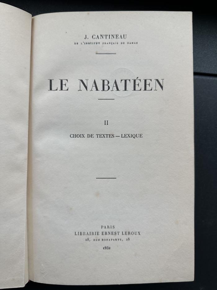 14 P 249-2 : Le Nabatéen. 2, Choix de textes, lexique (1932)