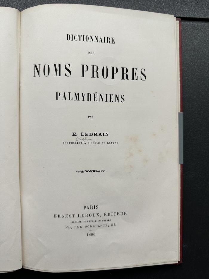 14 P 261 : Dictionnaire des noms propres palmyréniens (1886)