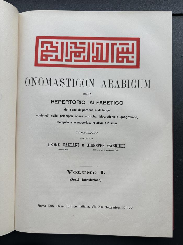 15 P 165-1 : Onomasticon Arabicum. 1, Fonti, introduzione (1915)