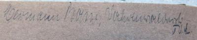 - (Bosse[?], Hermann), Von Hand: Name, Ortsangabe; 'Hermann Bosse[?], Vahrenwalderstr. […?]'. 
