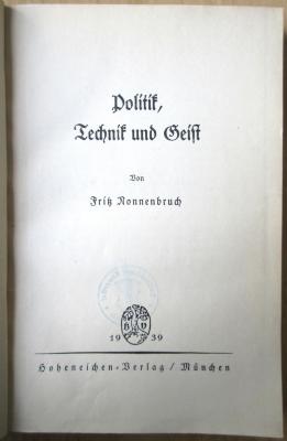 18/80/41483(6) : Politik, Technik und Geist 
 (1939)