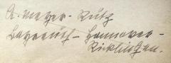 - (Mayer-Rutz[?], A.), Von Hand: Name, Ortsangabe; 'A. Mayer-Rutz[?] La[…]urs[?] - Hannover-Ricklingen'. 
