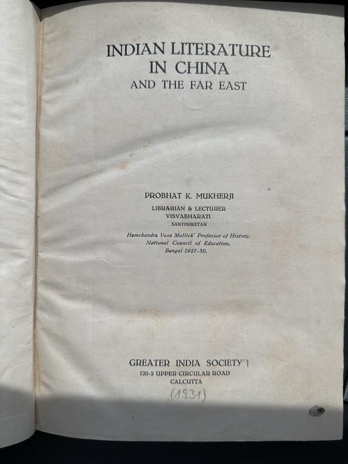 15 P 244 : Indian Literature in China and the Far East (1931)