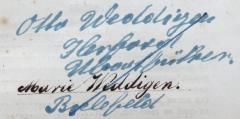 - (Weddigen, Otto), Von Hand: Name, Ortsangabe; 'Otto Weddigen / Herford / Ubootführer / Bielefeld[?]'. 