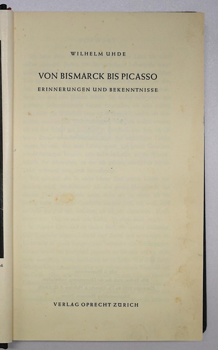 18/80/41570(4) : Von Bismarck bis Picasso : Erinnerungen und Bekenntnisse (1938)