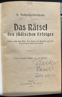 15 P 242&lt;5&gt; : Das Rätsel des jüdischen Erfolges (1919)