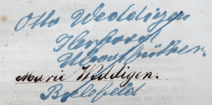 - (Weddigen, Otto), Von Hand: Name, Ortsangabe; 'Otto Weddigen / Herford / Ubootführer / Bielefeld[?]'. 