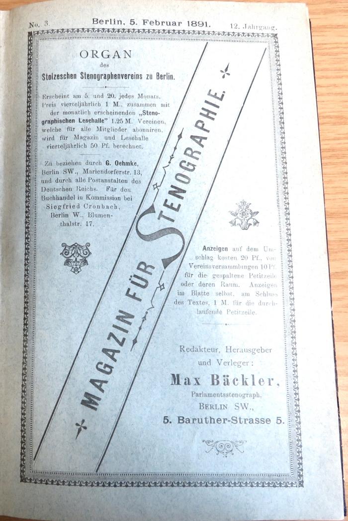 Zs 2795 : Magazin für Stenographie. (1891)