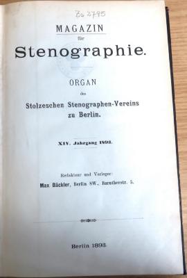 Zs 2795 : Magazin für Stenographie (1893)