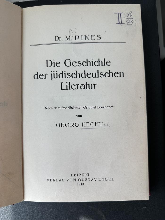 15 P 303 : Die Geschichte der jüdischdeutschen Literatur : bearbeitet nach dem franz. Original (1913)