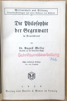 18/80/41443(1) : Die Philosophie der Gegenwart in Deutschland (1934)