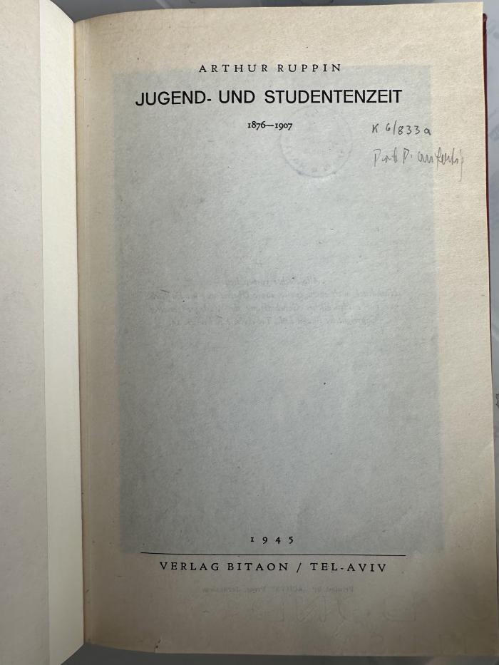 16 P 77-1 : Erinnerungen. 1, Jugend- und Studentenzeit : 1876 - 1907 (1945)