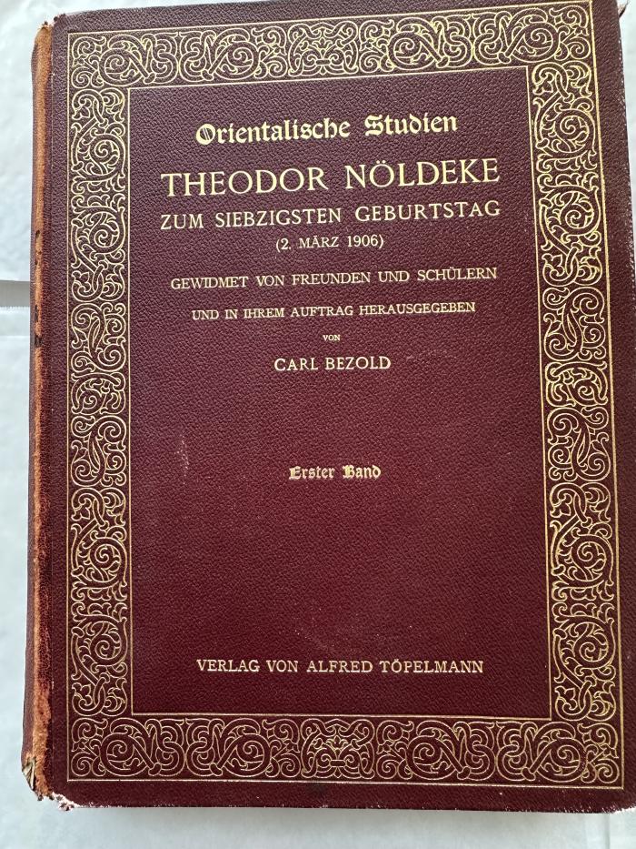 16 P 357-1 : Orientalische Studien. 1 (1906)