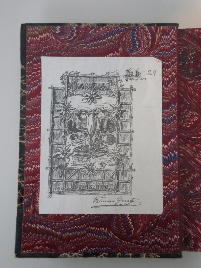 - (Gentz, Edwin), Etikett: Exlibris; 'Bibliotheka Gentziana
Bd. No 29
Edwin Gentz'.  (Prototyp)