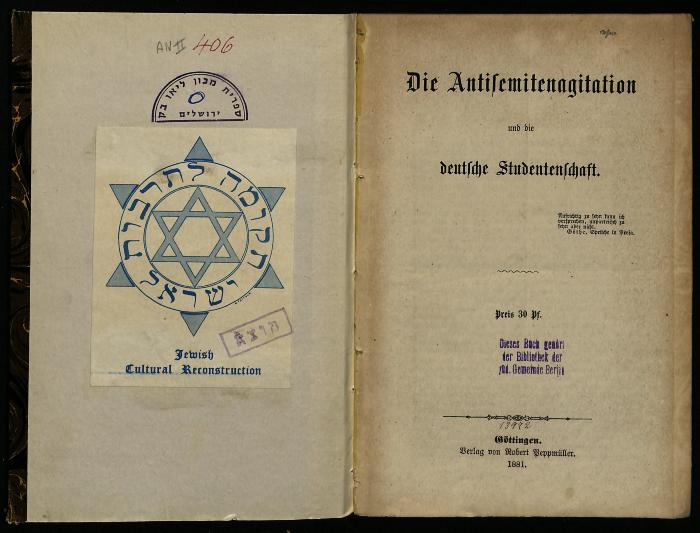 AN II 406 : Die Antisemitenagitation und die deutsche Studentenschaft. (1881)