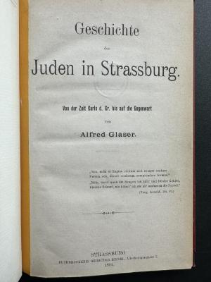 17 P 173 : Geschichte der Juden in Strassburg : von der Zeit Karls d. Gr. bis auf die Gegenwart (1894)