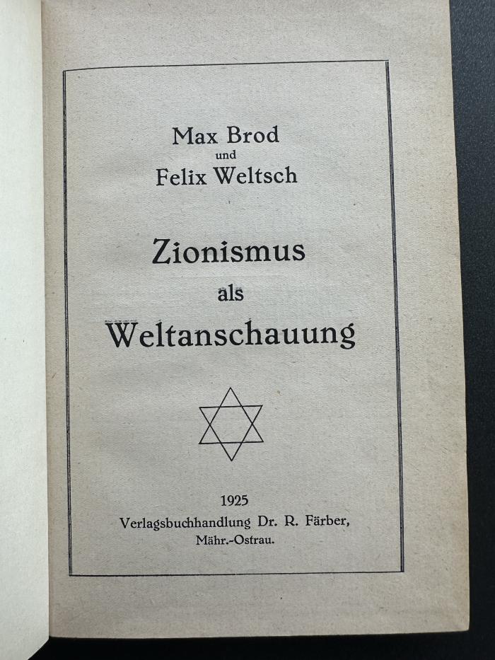 17 P 192 : Zionismus als Weltanschauung (1925)